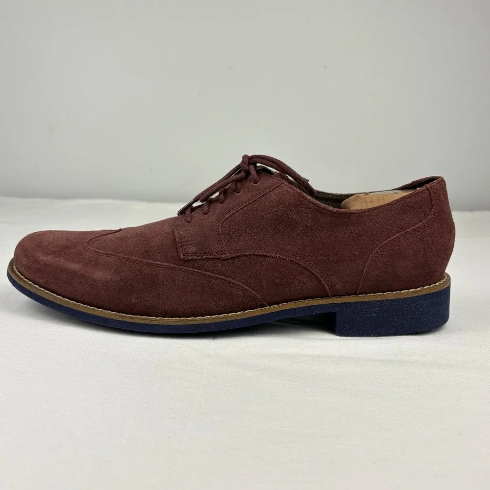 Cole Haan Drake Eva Burgundy Suede Wingtip Oxfords 13M Cobalt Soles/Laces EUC